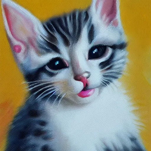 Image similar to an oil painting of a kitten