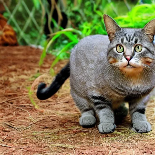 Image similar to cat morphed with bunny, hybrid animal, bunny features and cat features, picture taken in zoo