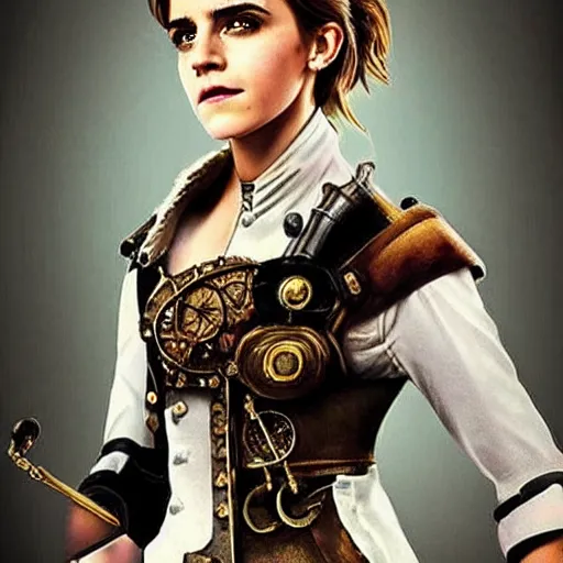 Prompt: emma watson as a steam punk dictator