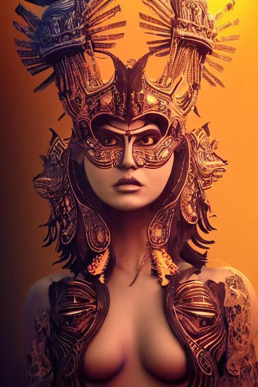 Image similar to a centered full body render of an alluring goddess wearing a tribal mask surrounded by a underwater ink pour and flowing liquid galiumand sacread geometry, perfect face, powerful, cinematic, beautifully lit, by leticia gillett, by viktoria gavrilenko, 3 d, trending on artstation, octane render, 8 k