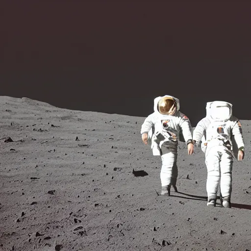 Image similar to a gay couple taking a stroll on the moon, with the earth showing in the pitch black sky