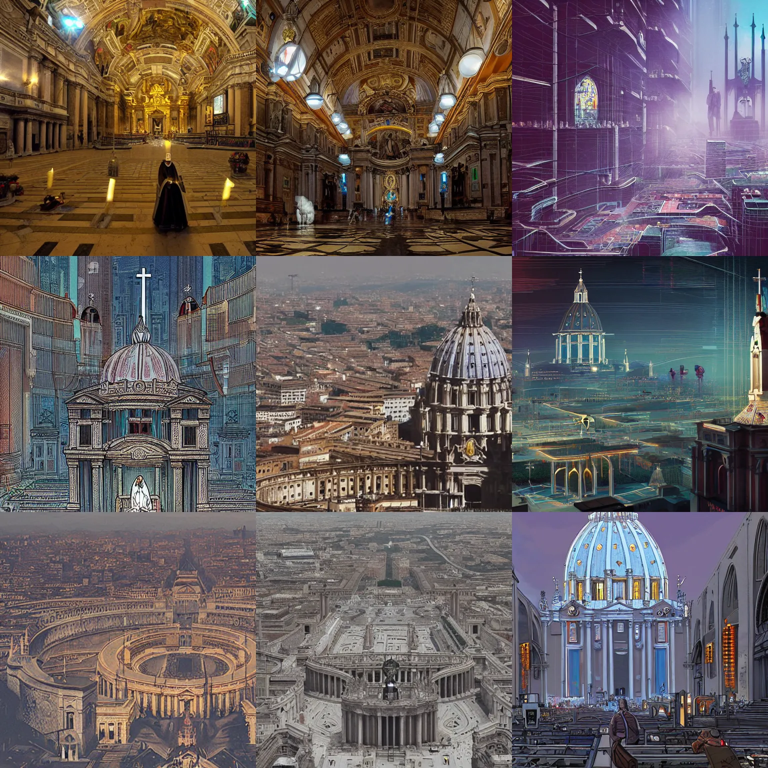 Prompt: cyberpunk catholic city of vatican