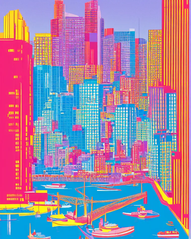 Image similar to city of london, bright colors, in the style of hiroshi nagai, very detailed