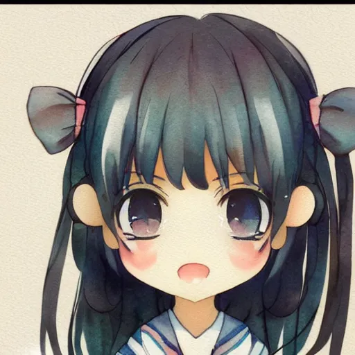 Prompt: beautiful water color concept art of face detailing cute nendoroid girl in the style of kyoto animation , toon rendering, close-up, no shade, modern art, kyoto animation, manga