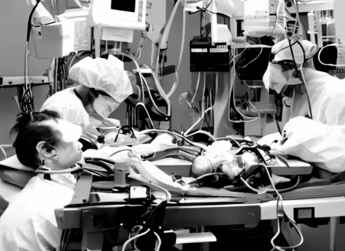 Prompt: babies doing a heart transplant in the operating room