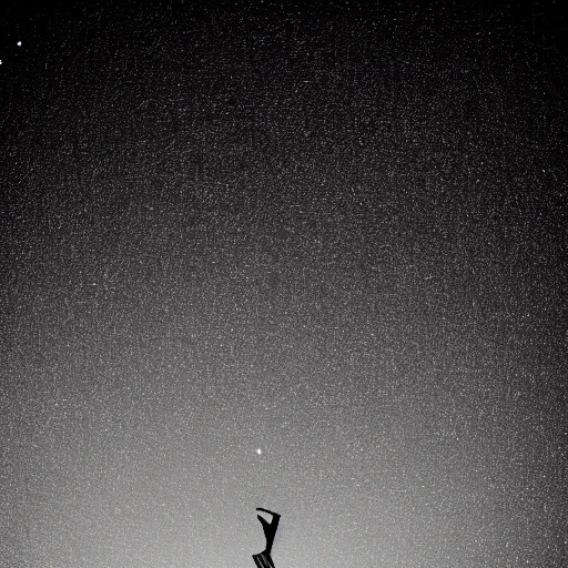 Prompt: a man floating in the blackness of space, stars in the background, wide shot, background, space, minimalist, realistic, b&w, void