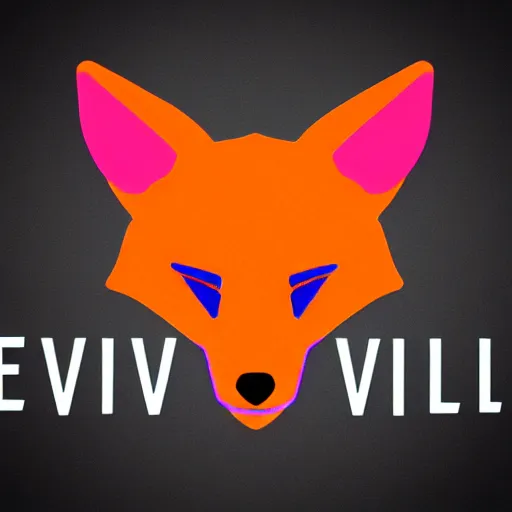 Image similar to logo for evil corporation that involves foxes, synthwave style