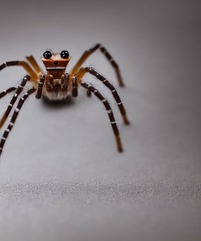 Prompt: high quality presentation photo of a cute miniature robot spider, photography 4k f1.8 anamorphic bokeh 4k Canon Nikon