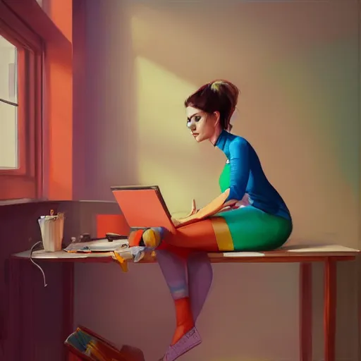 Prompt: A vibrant portrait of a woman working from home by Mandy Jurgens and Viktoria Gavrilenko, Trending on artstation