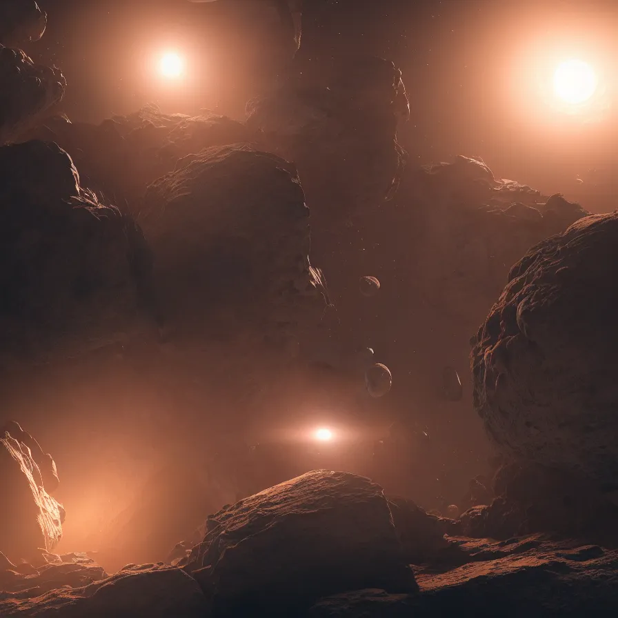 Image similar to mining device hooked to a planet, volumetric light, dynamic lights and shadows, concept art, octane, redshift, detailed