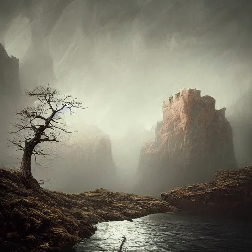 Image similar to michal karcz grunge painting of a beautiful landscape. , monster theme, detailed, elegant, intricate, 4k,