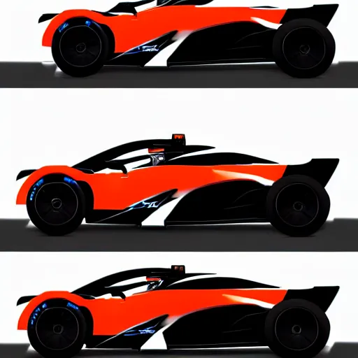 Image similar to hybrid design between McLaren MCL34 F1 car and Ford Mustang. No background, concept art style.