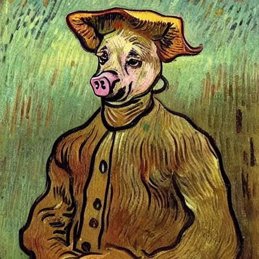 Prompt: a painting of a pig headed general wearing uniform, in the stlye of vincent van gogh,