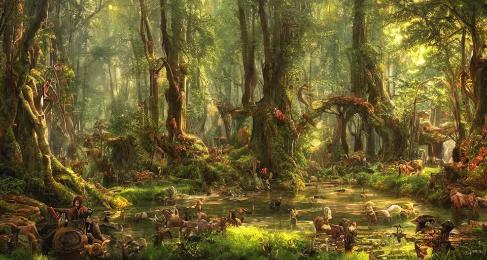 Prompt: Enchanted and magic forest, by James Gurney