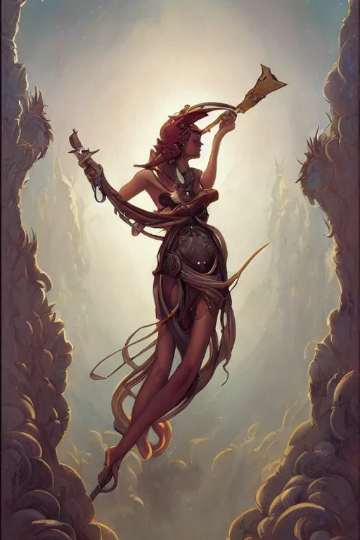 Prompt: Artemis by Peter Mohrbacher in the style of Gaston Bussière, Art Nouveau