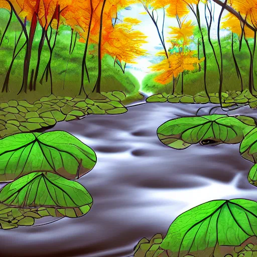 Image similar to leaves on a stream, digital art