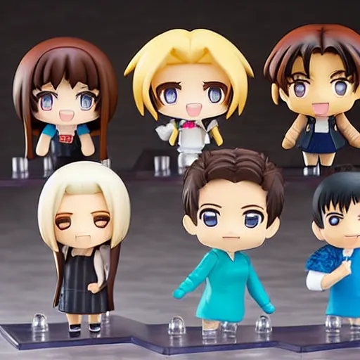 Image similar to cast of friends as Nendoroid figures, anime style, product photo