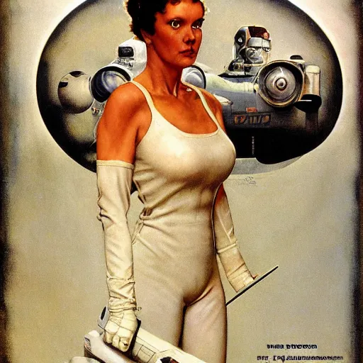 Image similar to sci - fi woman, by norman rockwell