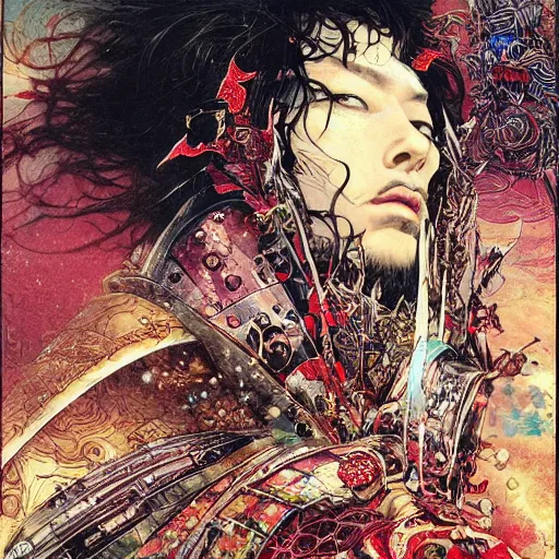 Prompt: rap hip hop rapper of the knighthood, space gangsta, by ayami kojima, amano, karol bak, greg hildebrandt. rich deep colors by adrian ghenie and gerhard richter. art by takato yamamoto. masterpiece