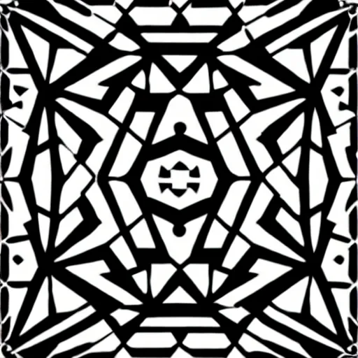 Prompt: symmetrical pattern ; black and white ; golden ratio ; holy geometry ; geometrical ; complex