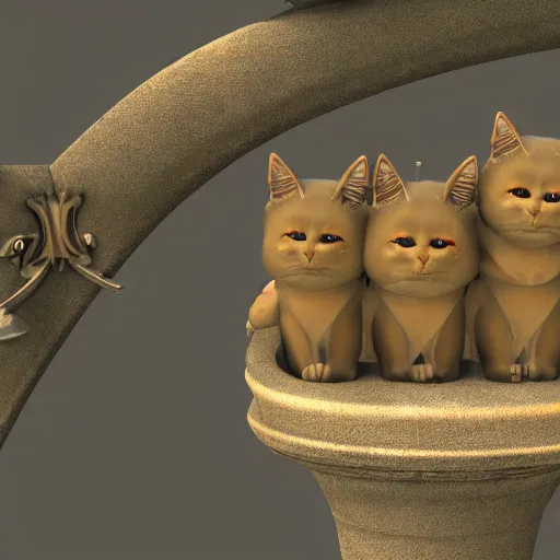 Image similar to a magical 3 headed cat guarding the gates of hell, cinematic, award winning cg render