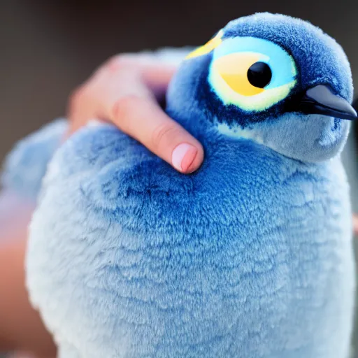 Prompt: a person holding a blue penguin stuffed animal, a stock photo by penny patricia poppycock, tumblr contest winner, furry art, contest winner, full body, high quality