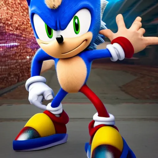 Prompt: John Cena as Sonic the Hedgehog, directed by James Gunn, film still, detailed, 4k