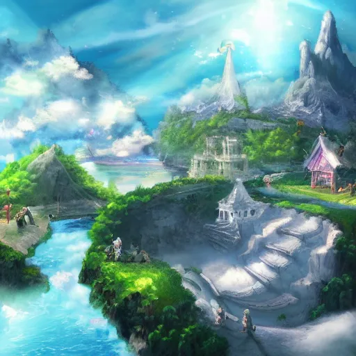 Prompt: fantasy world heaven dream haven pixiv scenery art