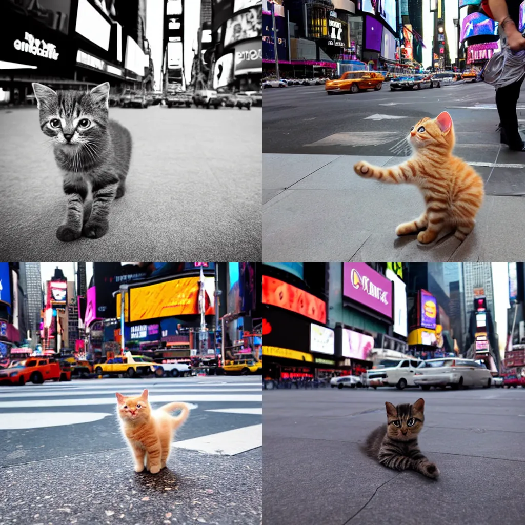 Image similar to baby cat in new york times square, award winning photo