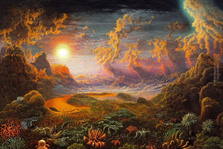 Image similar to landscape by ernst haeckel, david a. hardy, oyama kojima, phil koch, annie leibovitz, benoit mandelbrot, dan mumford, bruce pennington, mimmo rotella