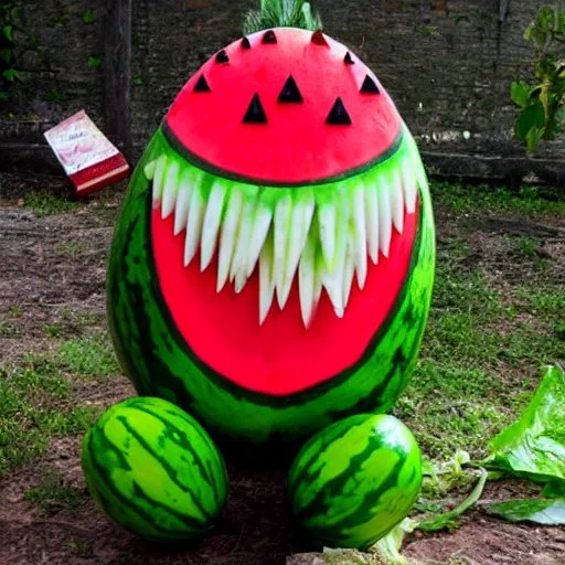 Prompt: watermelon as an evil monster