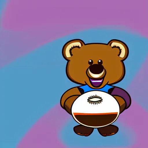 Prompt: A team mascot bear holding a rugby ball, vector, professional graphic design