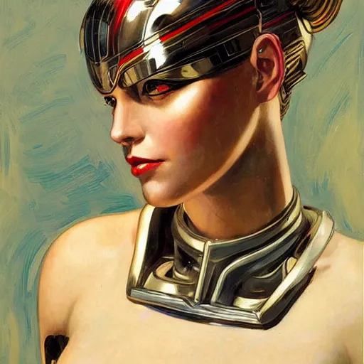 Image similar to portrait of a female android, by Joseph Christian Leyendecker and Sandra Chevrier