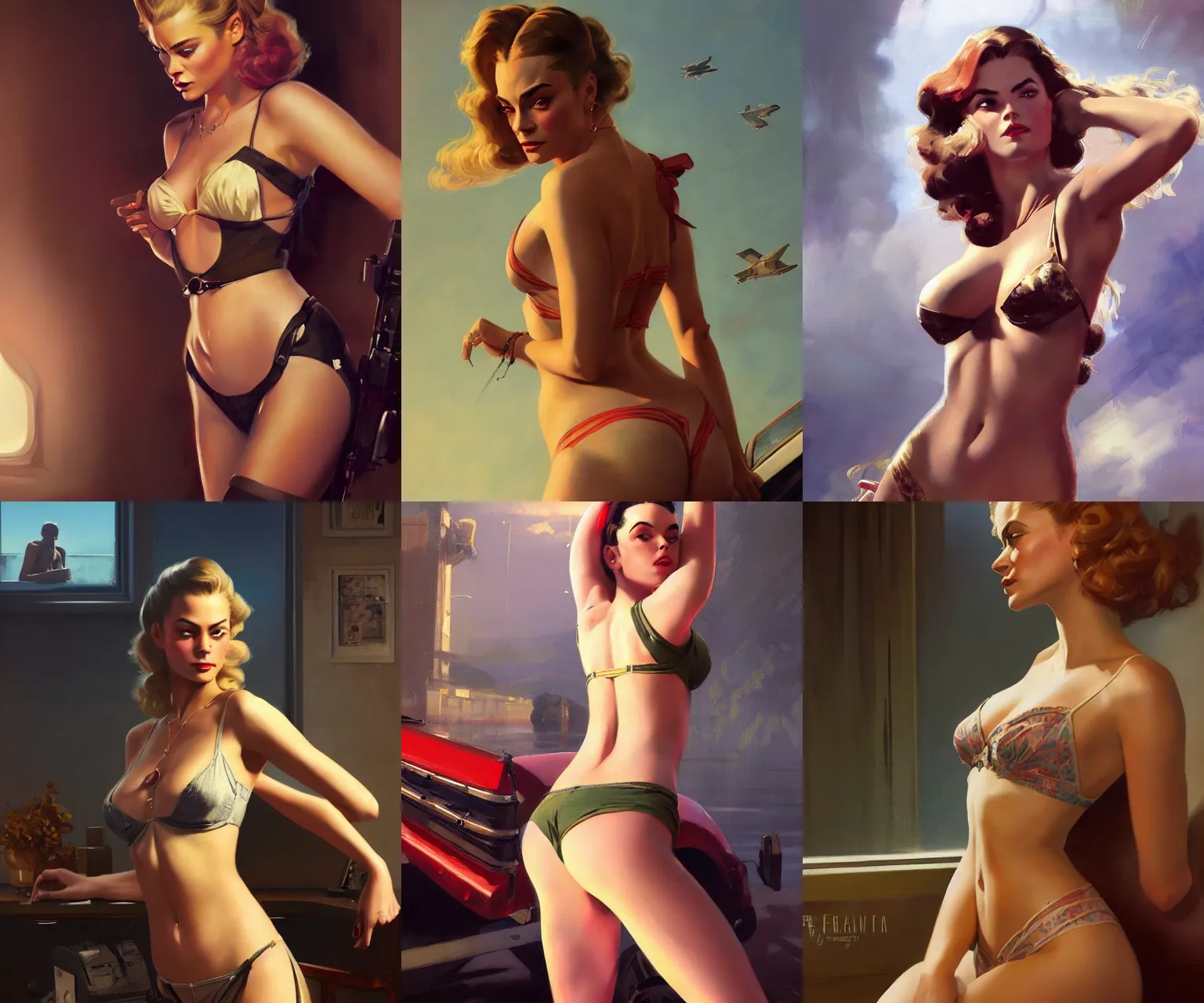 Prompt: a beautiful cinematic masterpiece painting of cara delavigne in gta 5, by gil elvgren, by frank frazetta, by greg rutkowski, trending on artstation, featured on pixiv, clothed non - nude portrait, hyper detailed, beautiful studio lights, intricate elegant digital painting, cinematic composition dramatic pose, smooth, sharp focus,