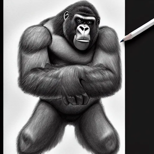 Image similar to a very detailed pencil drawing of heavy from tf 2 fighting a gorilla 4 k, high resolution, still, landscape, hd, dslr, hyper realistic, sketch