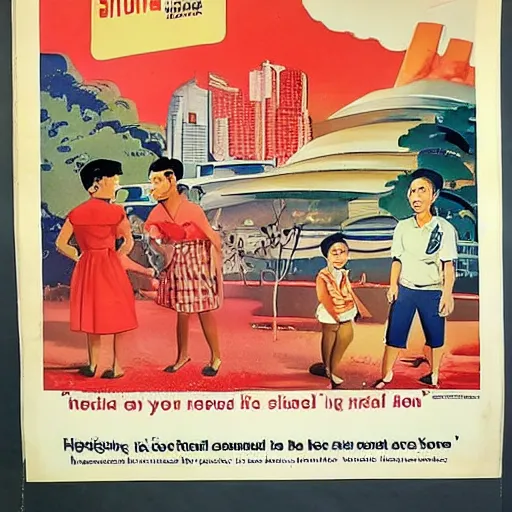 Image similar to A 1950s Singaporean propaganda poster