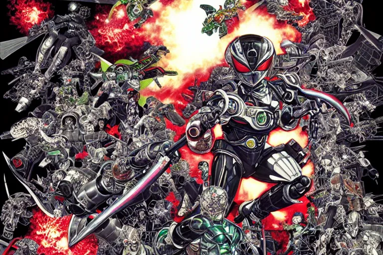 Image similar to kamen rider rx, by yoichi hatakenaka, masamune shirow, josan gonzales and dan mumford, ayami kojima, takato yamamoto, barclay shaw, karol bak, yukito kishiro