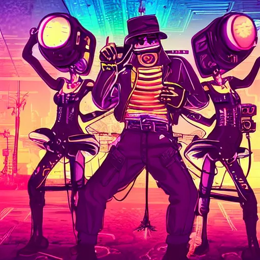 Prompt: Party in de ghetto, cybersteampunk, cartooncore, synthwave