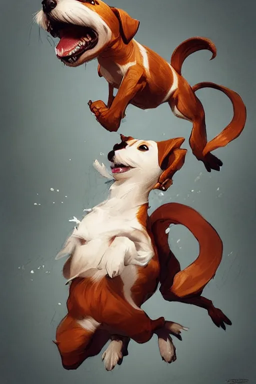 Image similar to adorable jack russel terrier jumping high, fantasy art, artstation character design contest winner, trending on cgsociety, concept art, speedpaint, beautiful digital art, jesper ejsing, james jean, justin gerard, fenghua zhong, makoto shinkai, highly detailed