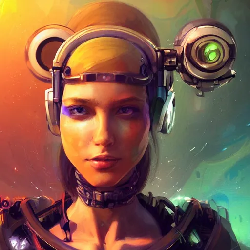 Image similar to portrait of a beautiful cybernetic raver girl wearing a occulus headset, cyberpunk concept art by pete mohrbacher and artgerm and wlop and deathburger and syd mead, digital art, highly detailed, intricate, fantasy, mystical, sharp focus, Trending on Artstation HQ, deviantart, unreal engine 5, 4K UHD image