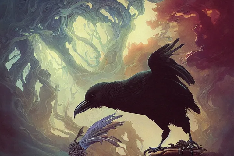 Prompt: a Raven with dream of the endless sandman Morpheus by Darrell k. Sweet Jason Felix Ross Tran Peter Mohrbacher