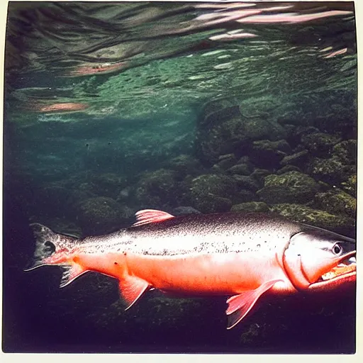 Prompt: Polaroid photograph of a salmon, sunshine, ultra realistic