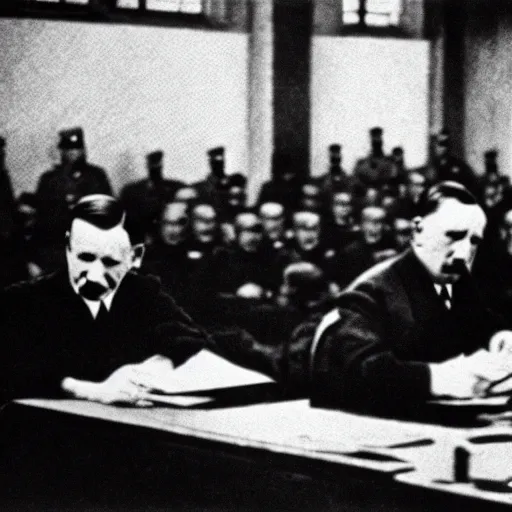 Prompt: adolf hitler in nuremberg trials, canon 3 5 mm photography