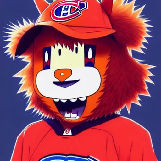 Image similar to anime Portrait of Youppi the Habs Montreal Canadiens Mascot as a very cute powerful and friendly pokemon, highly detailed anime, smooth, sharp focus, dynamic lighting, intricate, trending on ArtStation, illustration pokemon, art by WLOP