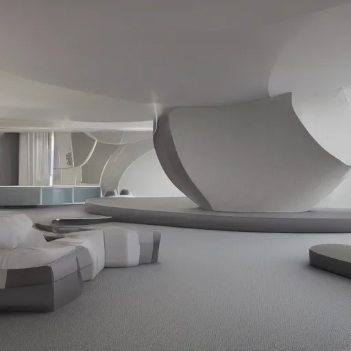 Image similar to curved futuristic room interior with spongy walls. there is a swimming pool on the floor