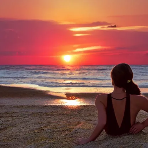 Prompt: fantastic plastic beachfront coffee sound great sunset ponytail, soft detailed, mysterious atmosphere