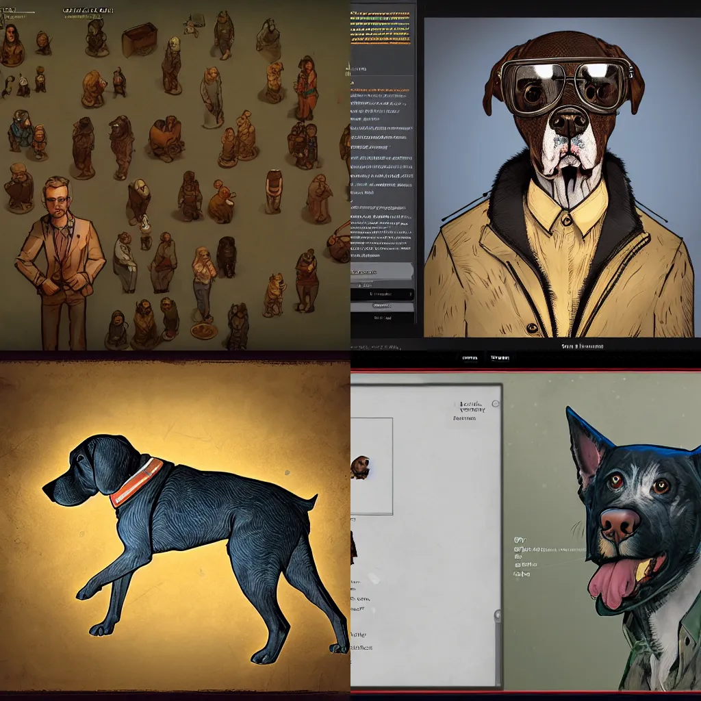 Prompt: disco Elysium style Portrait of a dog