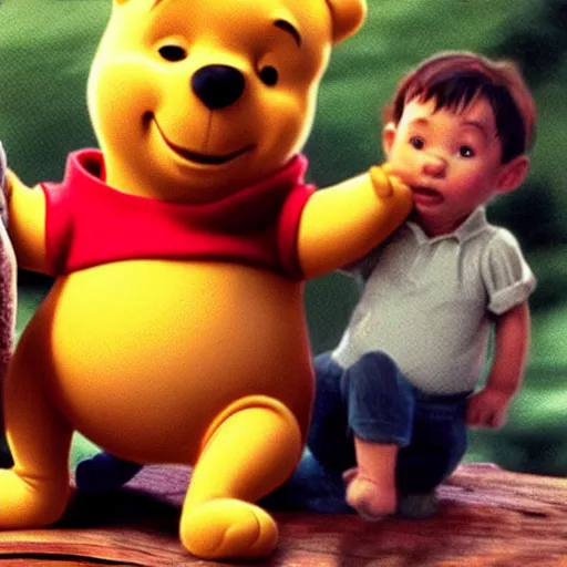 Image similar to A still of Keanu Reeves as Winnie the Pooh