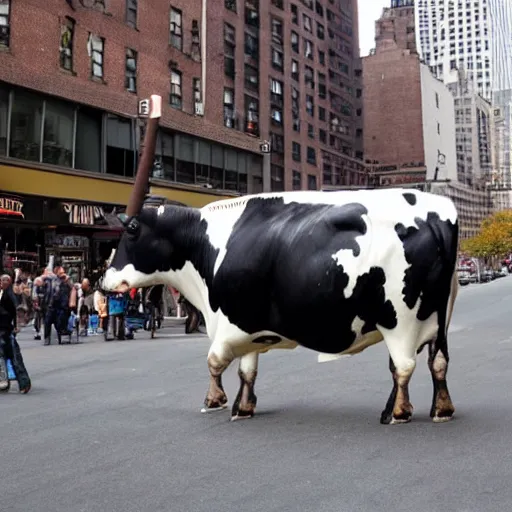 Prompt: giant mutant cow attacking new york city