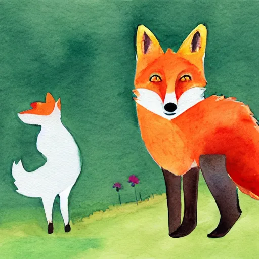 Prompt: a smug red fox in front of a hen house, watercolor illustration,